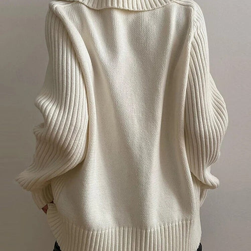 Load image into Gallery viewer, Solid Knitting Sweaters For Women Lapel Long Sleeves Loose Spliced Zipper Sweater Female Fashion Clothing
