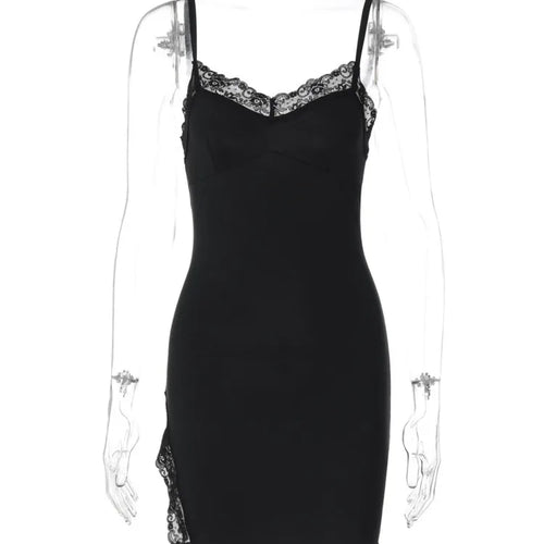 Load image into Gallery viewer, Lace Spaghetti Strap Sexy Mini Dress For Women Robe Fashion Sleeveless Backless Bodycon Side Split Club Dress Vestido
