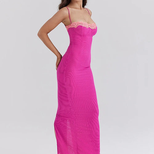 Load image into Gallery viewer, Lace Spaghetti Strap Bodycon Maxi Dress Women Gown Patchwork Fashion Sleeveless Backless Sexy Club Party Dress Elegant
