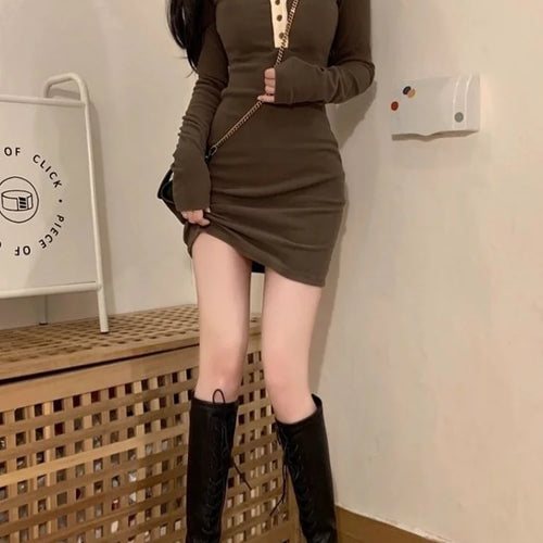 Load image into Gallery viewer, Harajuku Knitted School T-shirt Dress Women Korean Style Polo Collar Bodycon Wrap Short Dresses Autumn Vintage
