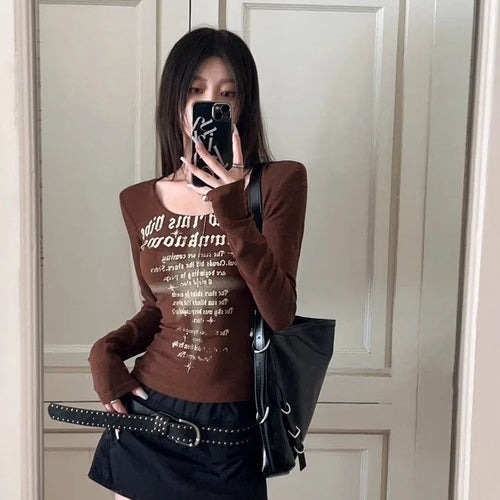 Load image into Gallery viewer, Letter Print Y2k Aesthetic Tee Shirts Femme Casual Vintage Slim Fit Grunge Tops Streetwear Harajuku Women Crop Tshirts Simple
