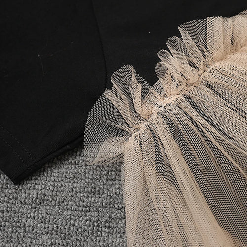 Load image into Gallery viewer, Women Black Mesh Color-block Big Size Knee-Length Dress New Round Neck Short Sleeve Fashion Spring Summer 2025 CPG3040
