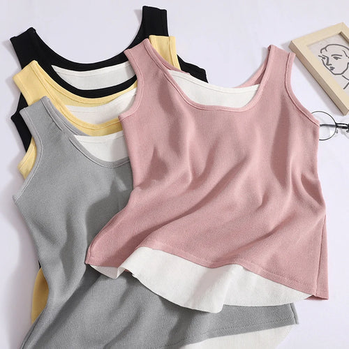 Load image into Gallery viewer, Summer Women Patchwork Backless Sleeveless Knit Vest Korean Sexy Club Asymmetrical Tank Tops Vintage Fashion Versatile Clothes
