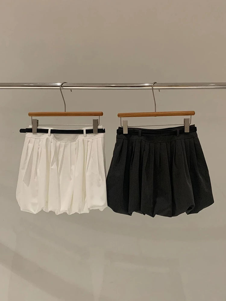 High Elastic Waist White Pleated Elegant Mini Bud Half-body Skirt Women Fashion Tide New Spring Summer 2025 1DJ1491