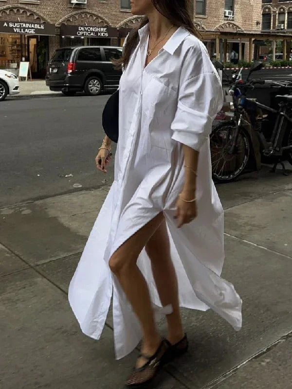 Maxi Dresses for Women 2025 Summer Going Out Clothing Split-side Woman Boyfriends Style  Buttoned Long Shirt Dress