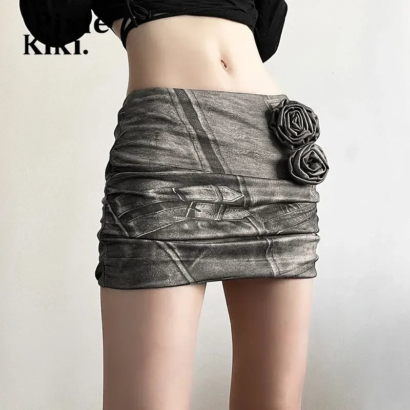 3d Floral Appliques Mini Skirts Sexy New in Micro Skirt Extreme Y2k Harajuku Fashion Streetwear Women Bottoms P94-BF17