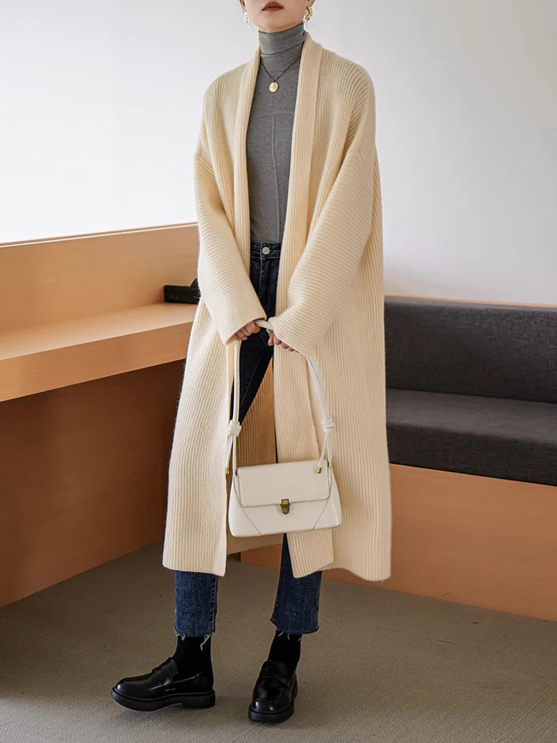 Yellow Big Size Long Knitting Cardigan Sweater V-Neck Long Sleeve Women New Fashion Tide Spring Autumn 2025 1DH6453