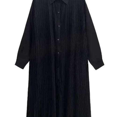 Load image into Gallery viewer, Women Black Brief Pleated Elegant Big Size Midi Shirt Dress New Lapel Long Sleeve Fashion Tide Spring Autumn 2025 1DJ0072
