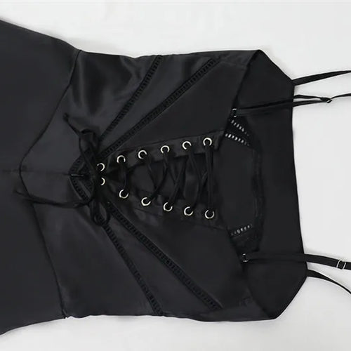 Load image into Gallery viewer, Lace-up Satin Maxi Slipdress Women Black Spaghetti Strap Sleeveless Backless Maxi Dress Femme Club Party Evening Dress
