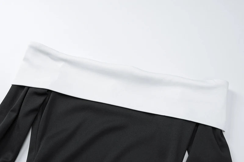 Off-shoulder Long Sleeve Mini Dress For Women Autumn Winter New Patchwork Strapless Backless A-line Sexy Dress Elegant