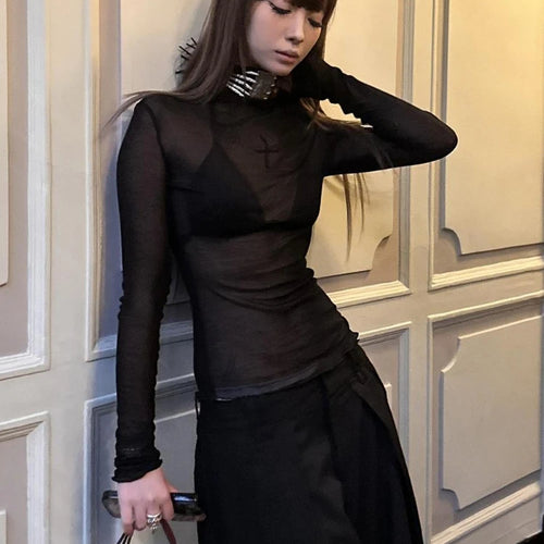 Load image into Gallery viewer, 2025 Sexy Y2k Aesthetic Two Pieces Set Women See Through Slim Fit Pullover + Halter Cropped Chain Vest Streetwear Grunge Outfits
