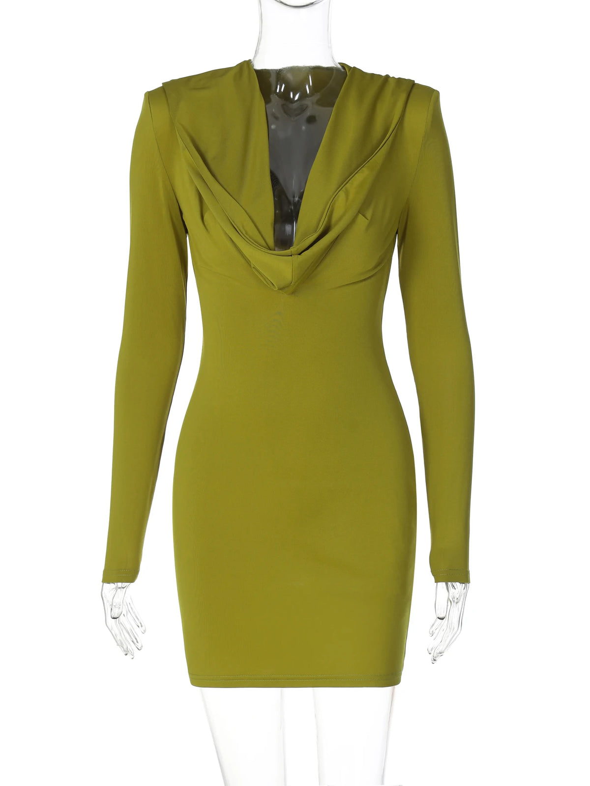 Fashion Solid Swing Collar Long Sleeve Hoodies Shoulder Pads Sexy Bodycon Mini Dress Fall Women Outfits Party Festival