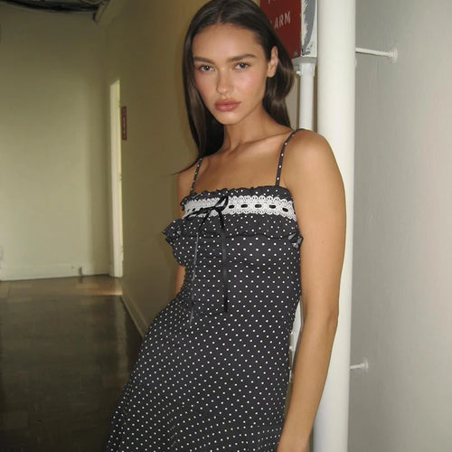 Load image into Gallery viewer, Spaghetti Strap Polka Dot Mini Dress For Women Robe Contrast Color Off-shoulder Sleeveless Backless Club Party Dress
