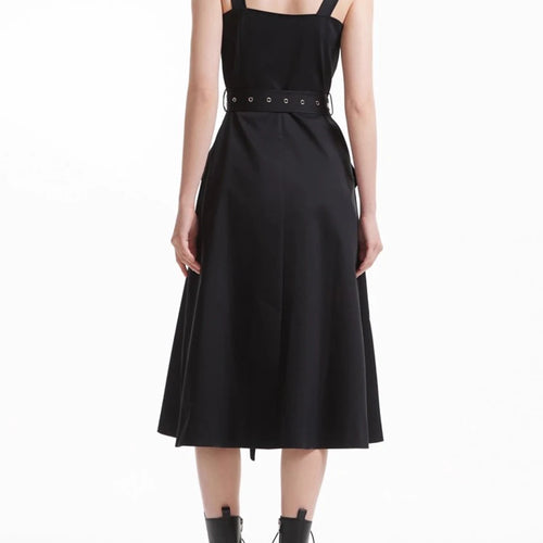 Load image into Gallery viewer, Slimming Spliced Lace Up Fashion Dresses for Women Square Neck Sleeveless Design Sense Dress Female Clothing New
