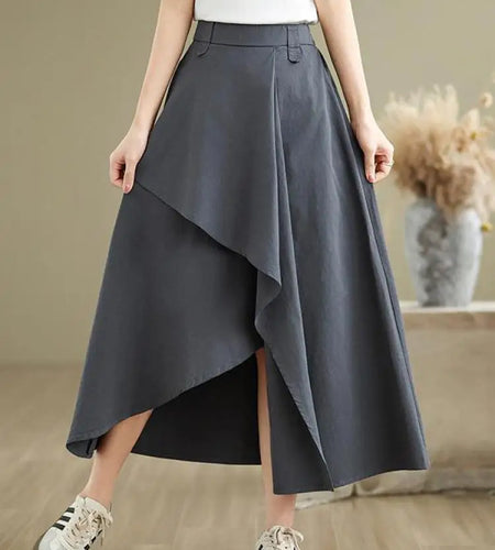 Korean Fashion Black Grey Elegant Irregular Long Skirt Women Brown High Waist Festival Skirts Spring Summer Ladies New Casual