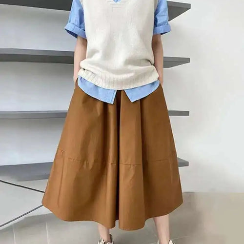 Load image into Gallery viewer, High Elastic Waist Gray Brown Casual A-LINE Midi Half-body Skirt Women Fashion Tide New Spring Autumn 2025 1DE2807
