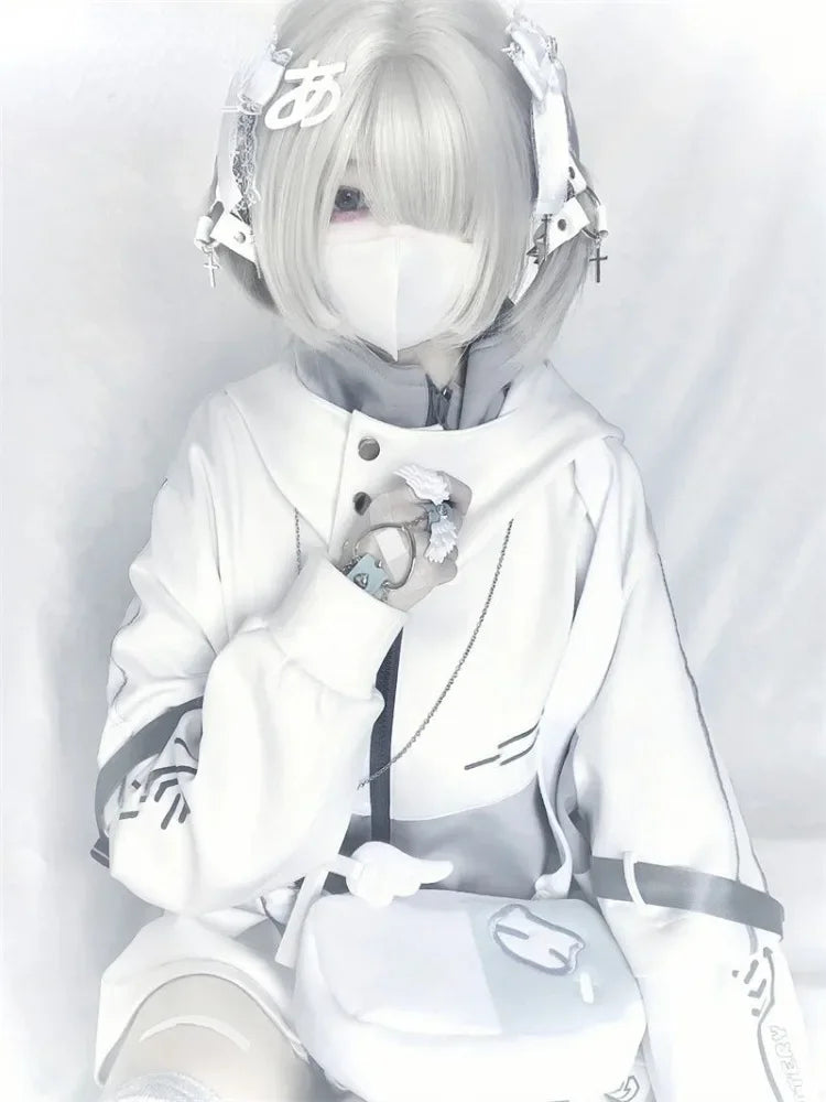 Japanese Oversized Hoodies Streetwear Vintage Contrast Coats Women Loose Y2k Aesthetic Jackets 2025 Casual Grunge Zipper Tops