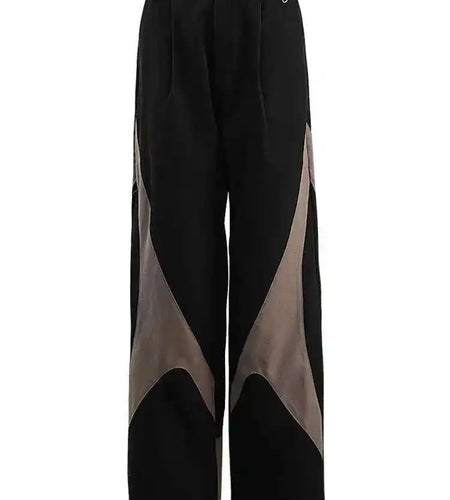 High Elastic Waist Black Color-block Long Wide Leg Pants New Trousers Women Fashion Tide Spring Autumn 2025 CPG1660