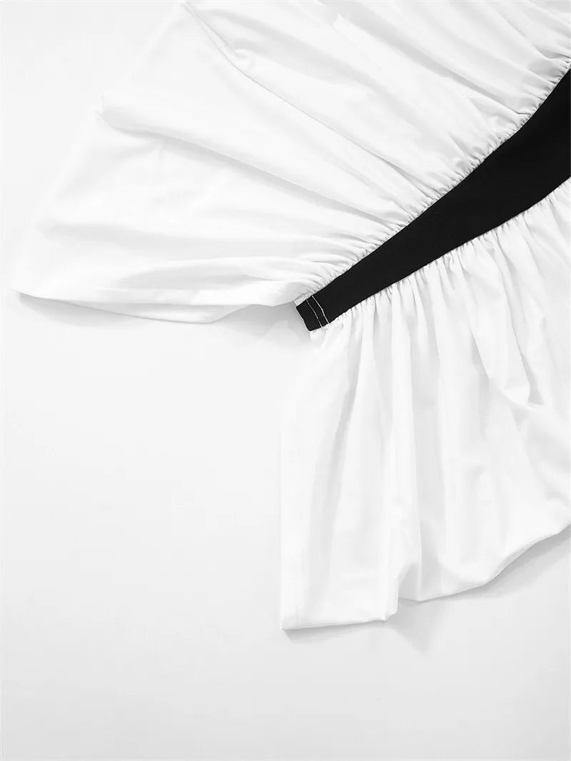 Patchwork Halter Backless Sexy Midi Dress Women Gown Elegant Fashion Contrast Color Sleeveless Pleated Long Dress