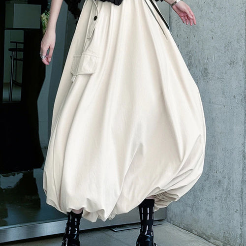 Load image into Gallery viewer, High Elastic Waist Apricot Drawstring Casual Bud Half-body Skirt Women Fashion Tide New Spring Autumn 2025 1DJ0634
