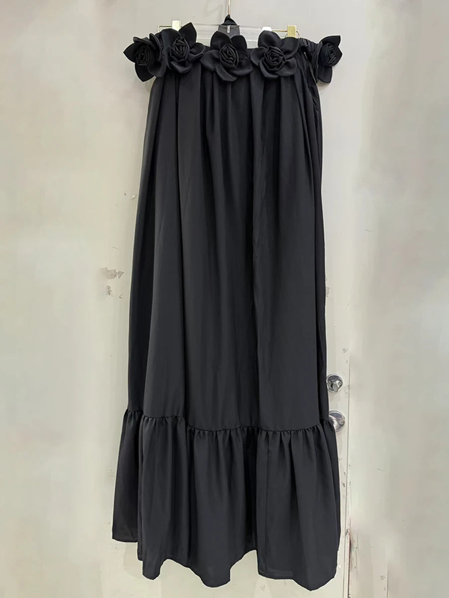 Solid Spliced Appliques Slimming Dresses For Women Slash Neck Sleeveless High Waist Temperament Dress Female New