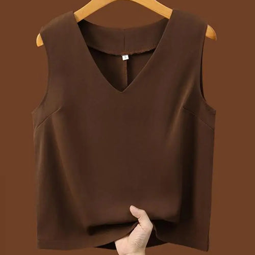 Load image into Gallery viewer, Women Summer Black White Festival Tank Tops Casual Brown Beige Lady V-neck Sleeveless Versatile Short Vest Clothing Simplicity
