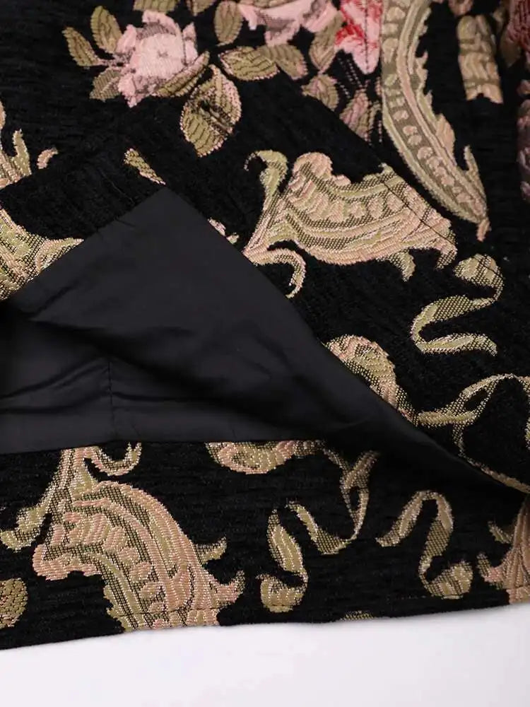 Black Jacquard Thick Big Size Vintage Jacket New Lapel Long Sleeve Women Coat Fashion Tide Spring Autumn 2025 CPG1148