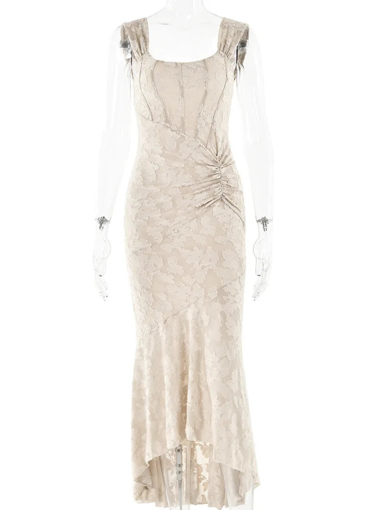 Sexy Camisole Patchwork Zipper Evening Dress For Women Ruffle Ruffled Bodycon Maxi Female Dress Elegant Party Vestidos