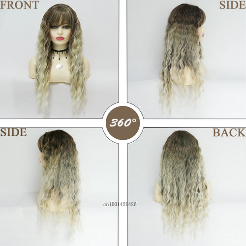 Load image into Gallery viewer, Long Wig with Bangs Synthetic Hair Brown Gradient Blonde Color Super Long Hair Cosplay Wigs Natural Styles Daily Use Wig Costume
