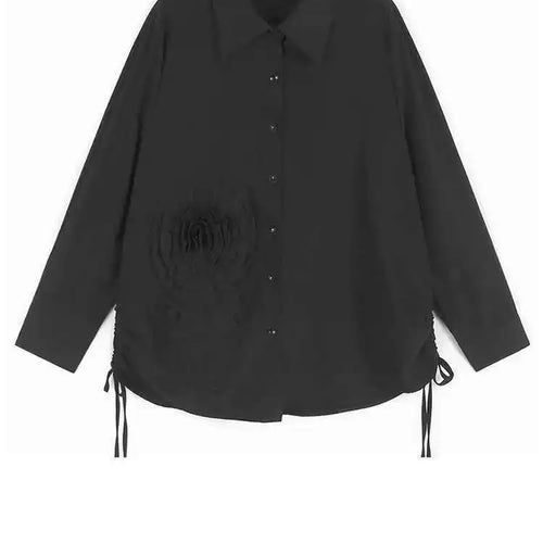 Load image into Gallery viewer, Women Black Flower Drawstring Big Size Casual Blouse New Lapel Long Sleeve Shirt Fashion Tide Spring Autumn 2025 1DH9967
