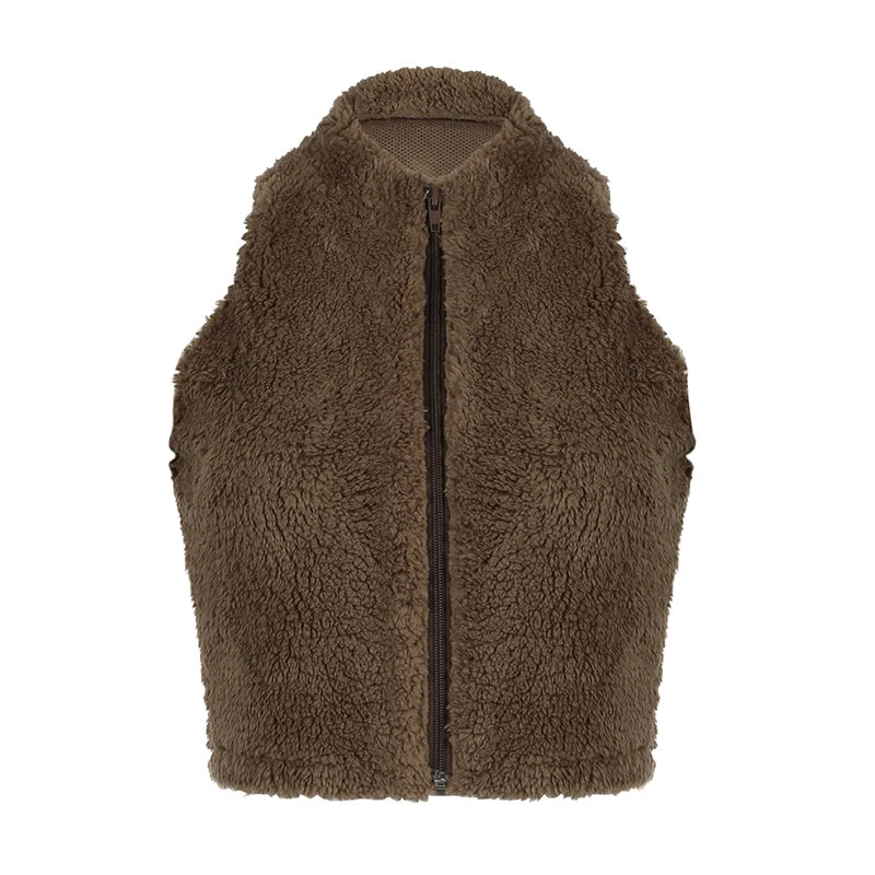 Solid Faux Fur Open Front Vest Versatile Sleeveless Plush - Temu