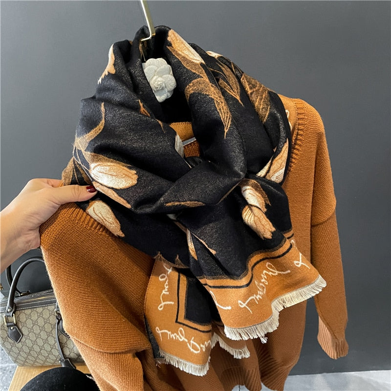 Warm Winter Scarf Cashmere Women Pashmina Design Print Shawls Wrap Female Thick Blanket Soft Bufanda Stoles Fashion