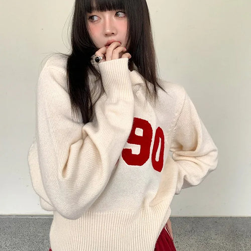Load image into Gallery viewer, Autumn Y2k Aesthetic Harajuku Letter Patchwork Pullovers Womens Casual Sweater Sweet Vintage Grunge Crop Tops V Neck Streetwear
