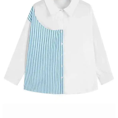 Load image into Gallery viewer, Women Black Striped Spliced Big Size Casual Blouse New Lapel Long Sleeve Shirt Fashion Tide Spring Autumn 2025 1DH6908
