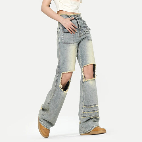 Load image into Gallery viewer, Men&#39;s Jeans New American Style Hole Design Personality Graident Color Straight Leg Stylish Male Summer Trousers 9W1967
