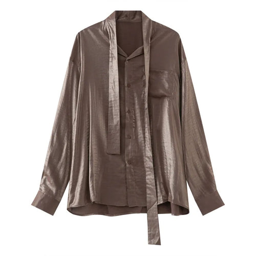 Load image into Gallery viewer, Stylish Men's Shirts Stand Collar Solid Color Tie Design Drape Pocket Single Breasted Loose Male Long Sleeve Tops 9W1185
