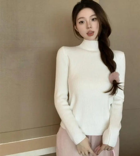 Solid Warm Elegant Fashion Half Turtleneck Sweater Women 2023 Autumn Winter Vintage Basic Long Sleeve Plush Pullover Tops Simple