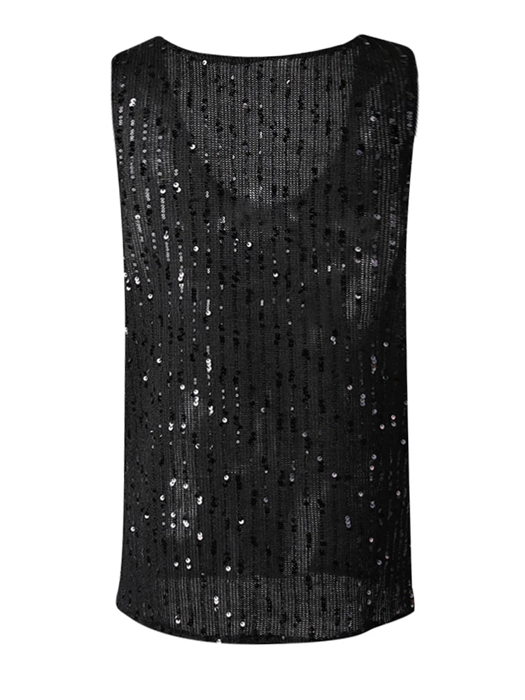 Women Black Sequins Elegant Perspective Big Size Blouse New Lapel Long Sleeve Shirt Fashion Spring Autumn 2025 CPG3180