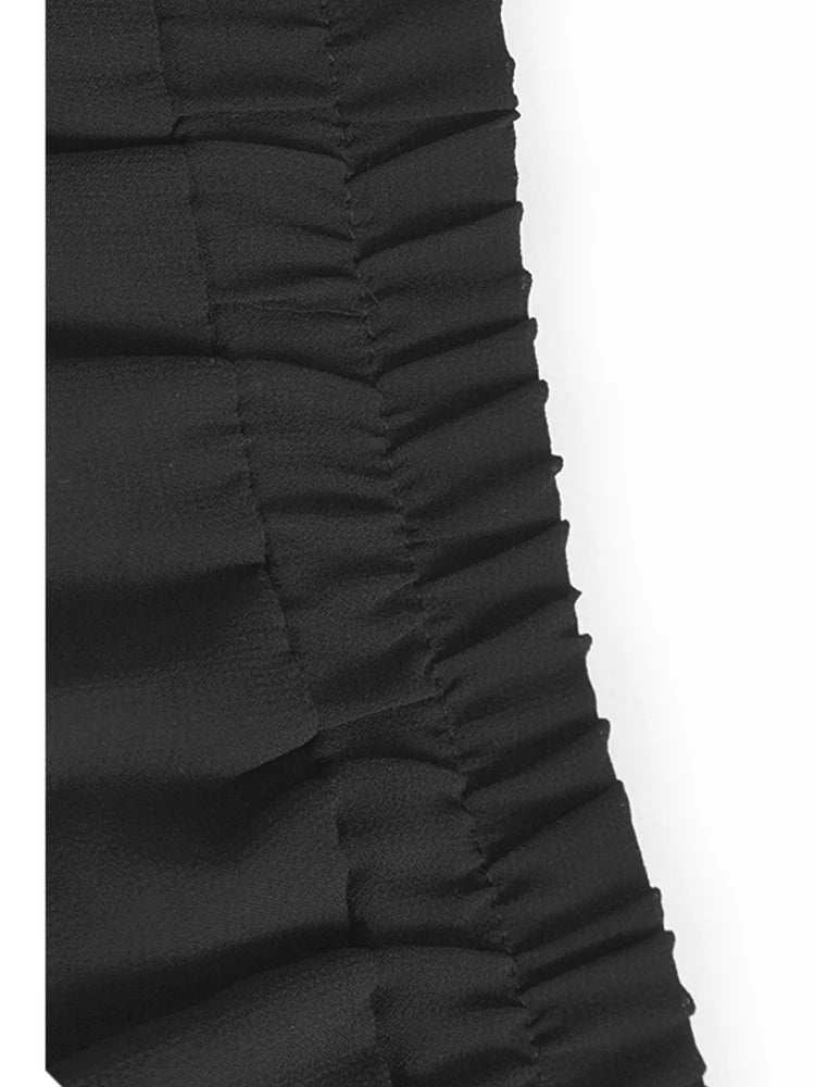 High Elastic Waist Black Irregular Ruffles A-line Half-body Skirt Women Fashion Tide New Spring Autumn 2025  1DJ1106