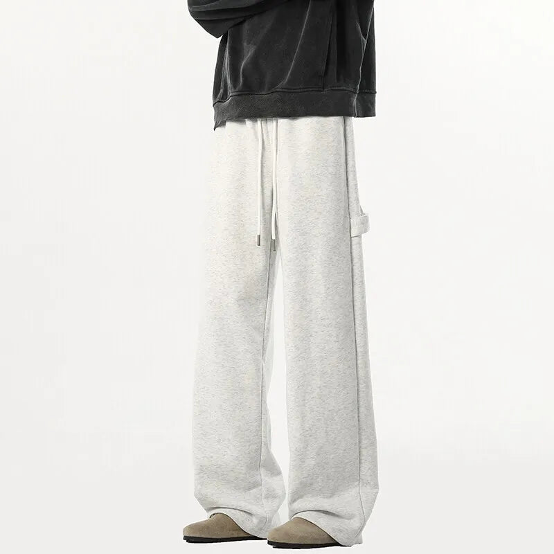 Men's Sweatpants New Korean Solid Color Stylish Casual Straight Leg Male Trousers Elastic Waist Design Bottoms 9W1646