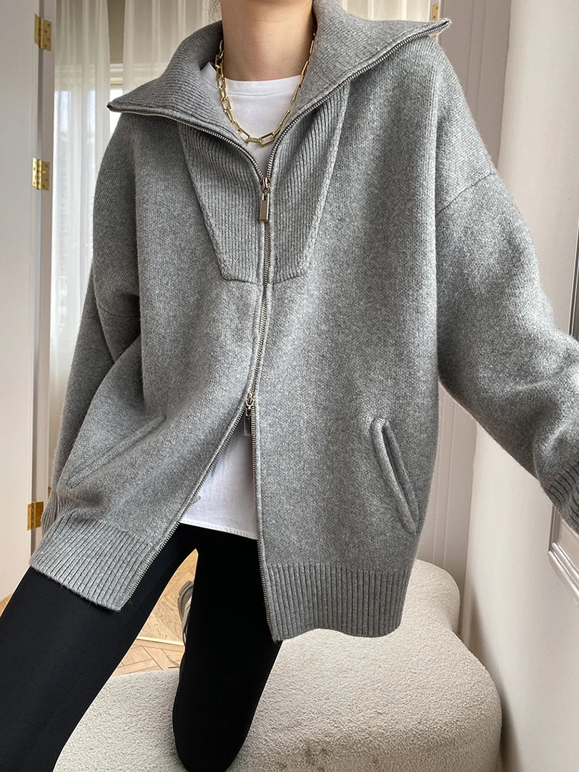 Camel Big Size Thick Elegant Knitting Cardigan Sweater Lapel Long Sleeve Women New Fashion Tide Spring Autumn 2025 26D55