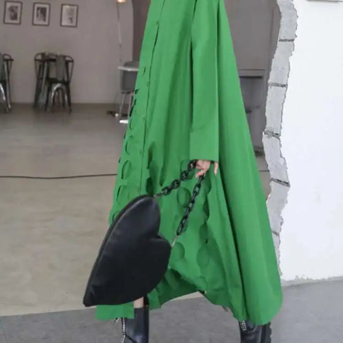 Load image into Gallery viewer, Women Black Hollow Out Big Size Midi Shirt Dress New Lapel Long Sleeve Loose Fit Fashion Tide Spring Autumn 2025 1DF6037
