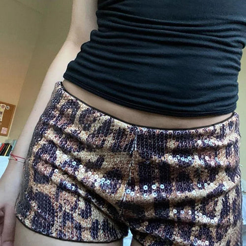 Load image into Gallery viewer, Leopard Print Mini Hot Shorts Women Sequins Patchwork Wild Skinny Stretch Streetwear Autumn Midnight Sexy Trend Buttoms
