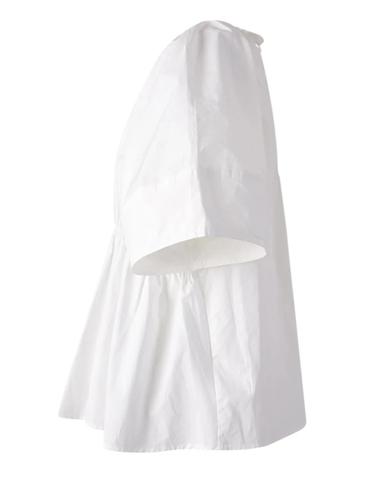 Women Yellow Backless Bandage Big Size Blouse New Round Neck Short Sleeve Shirt Fashion Tide Spring Summer 2025 CPG3248