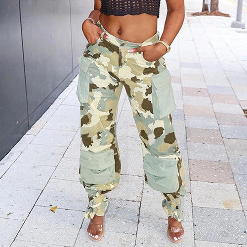 Load image into Gallery viewer, Streetwear Camouflage Cargo Pants Women Big Pockets Straight Baggy Sweatpants Harajuku Retro Trousers Contrast Color
