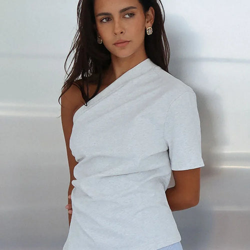 Load image into Gallery viewer, Women'S Solid Color One-Shoulder Thin Short-Sleeved T-Shirt Tops Summer New Versatile Lazy Causal And Comfortable Tops
