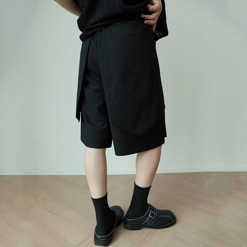 Load image into Gallery viewer, Niche Design Patchwork Shorts Men&#39;s Summer Straight Loose Casual Sports Knee Length Dark Style Male Solid Color 9C6000
