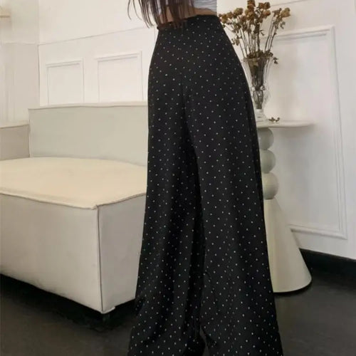 Load image into Gallery viewer, Spring Summer Retro Black Polka Dot Festival Wide Leg Long Pant Women High Waist Loose Holiday Straight Lace Up Trousers Casual
