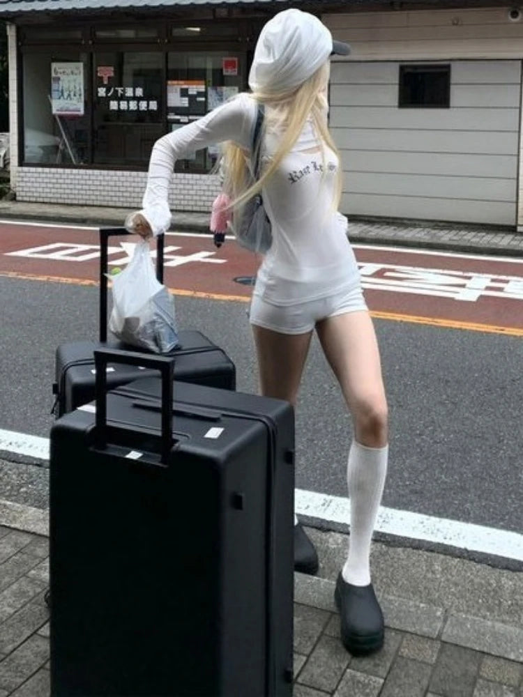 Y2k Aesthetic Two Piece Sets Streetwear Fairy Casual Crop Hooded Tops + Harajuku Letter Print Slim Fit Vest Female Grunge Suit