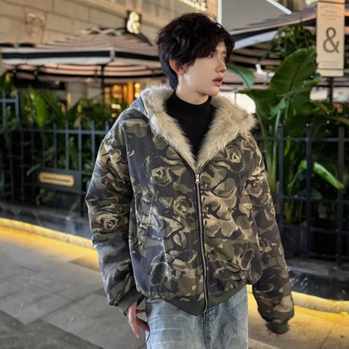 Load image into Gallery viewer, American Winter Camouflage Jacket Hooded Men Zipper Contrast Color Patchworkwork Casual Clothing 2024 Fashion Tide 9C9020
